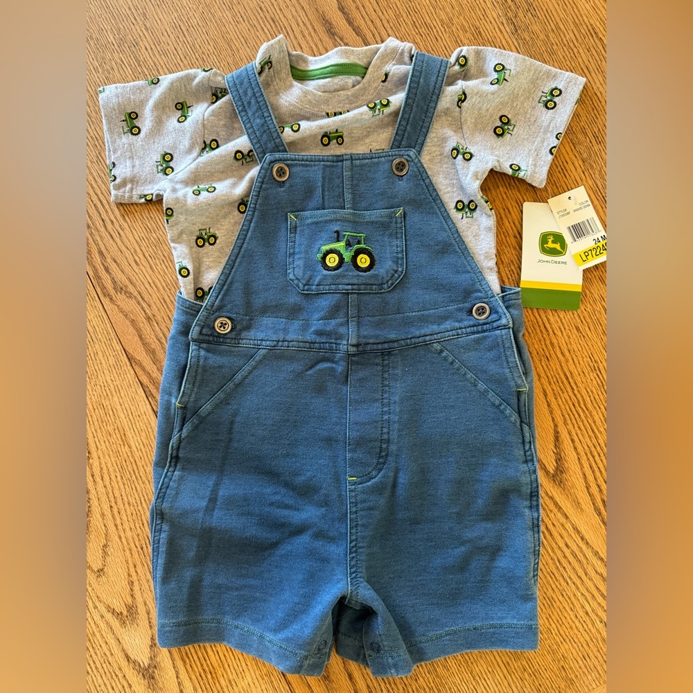 John Deere Infant Toddler Denim Overall Set 24M NWT